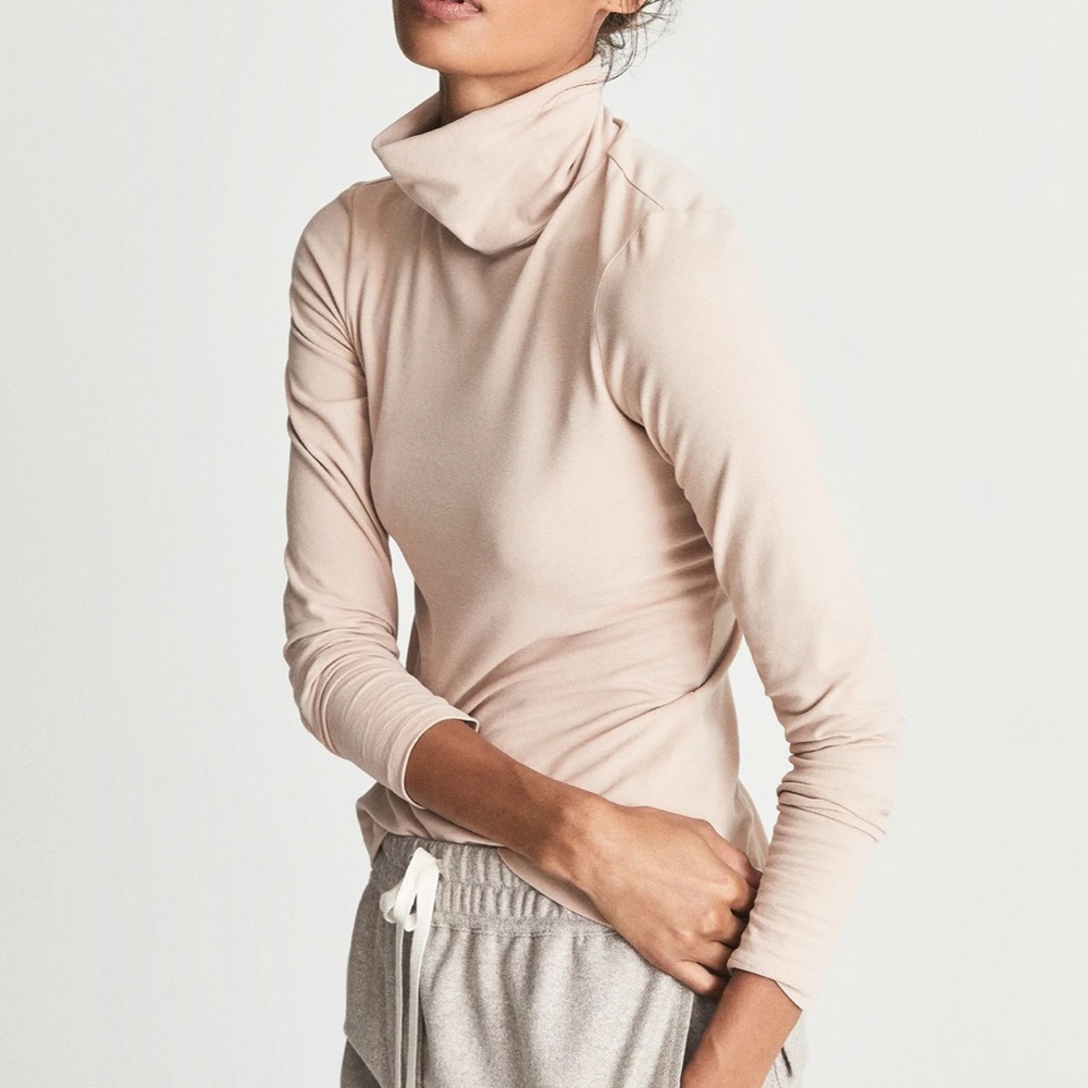 NWT REISS PHOEBE JERSEY ROLLNECK TOP NUDE